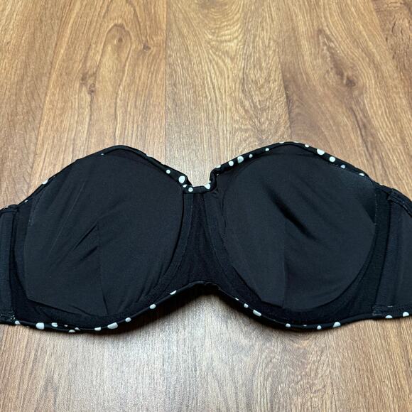 Victoria's Secret Black White Polka Dot Bandeau Twist Front Bikini Top Size 38D - Picture 4 of 8